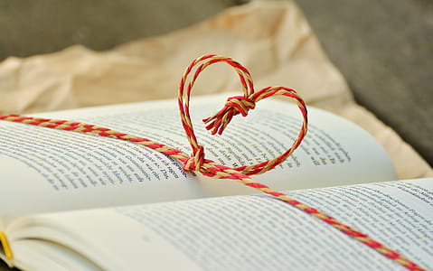 Yellow and Red Heart Knot on Black Labeled Book thumbnail