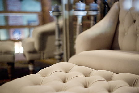 tufted white leather ottoman thumbnail