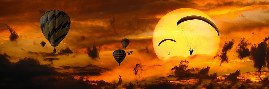 hot air balloon above ground with golden hour thumbnail