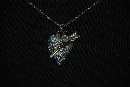 silver-colored diamond encrusted heart pendant necklace thumbnail