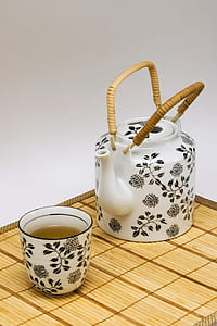 white floral ceramic tea pot beside ceramic cup thumbnail