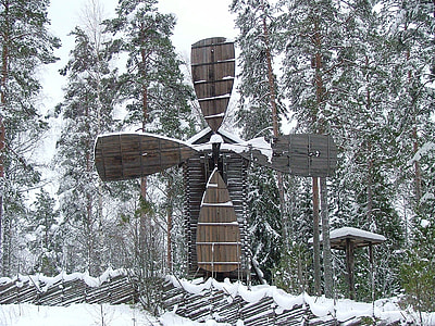 Windmill at Konnevesi Museum in the Snow in Finland thumbnail