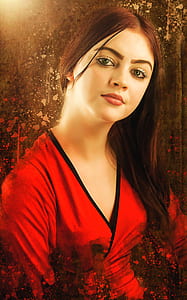 woman wearing red floral top thumbnail