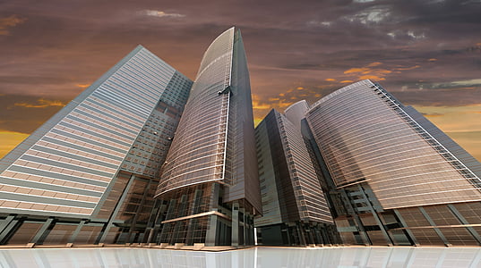 worm's eye view photography of gray high-rise buildings thumbnail
