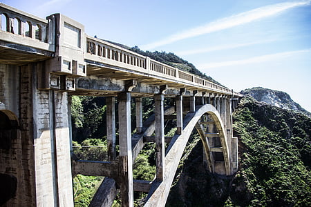 brown concrete bridge near blue mountain thumbnail