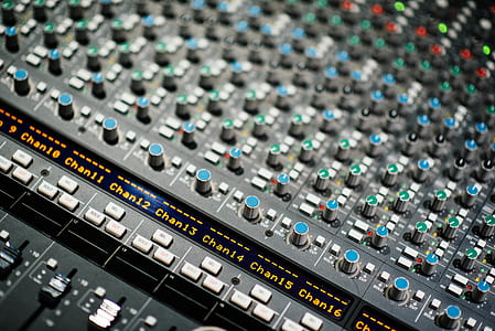 shallow focus photo of gray and blue audio mixer thumbnail