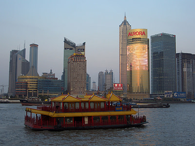 Skyline of Pudong, Shanghai, China behind a boat thumbnail