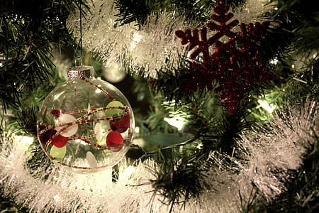 beaded clear glass Christmas bauble photo thumbnail