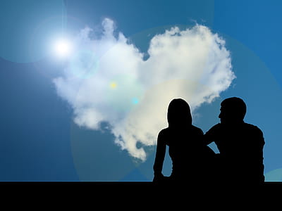 silhouette of man and woman facing heart-shaped cloud thumbnail