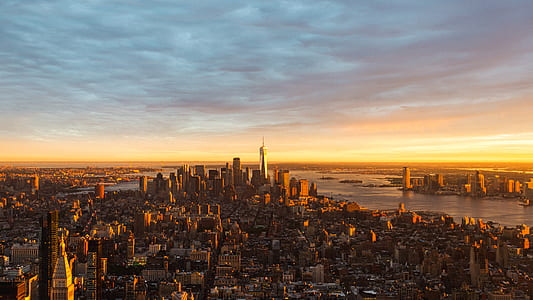 Island of Manhattan during sunset aerial photography thumbnail
