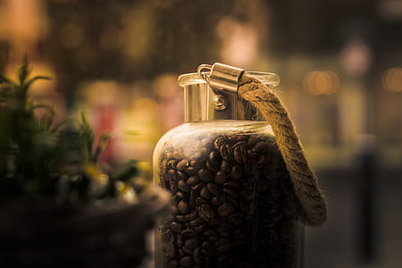shallow focus photography of coffee beans-filed glass jar thumbnail