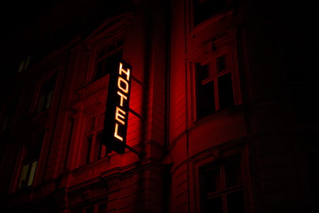 white hotel LED signage turned on thumbnail