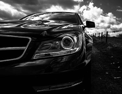 grayscale photography of Mercedes-Benz car thumbnail