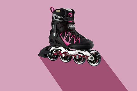 unpaired black and pink inline skate thumbnail