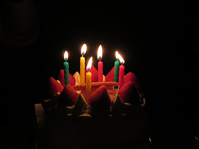 lighted candles on strawberry cake thumbnail