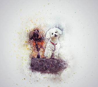 white and brown puppies painting thumbnail