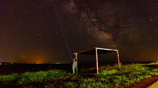 milky way over grass field thumbnail
