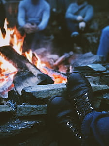 person wearing leather boots facing bonfire thumbnail