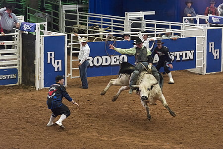 cowboy riding bull on rodeo thumbnail