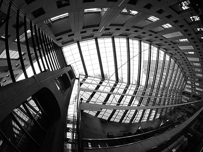 grayscale photo of building ceiling thumbnail