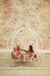 white and brown metal carriage with shag textiles thumbnail