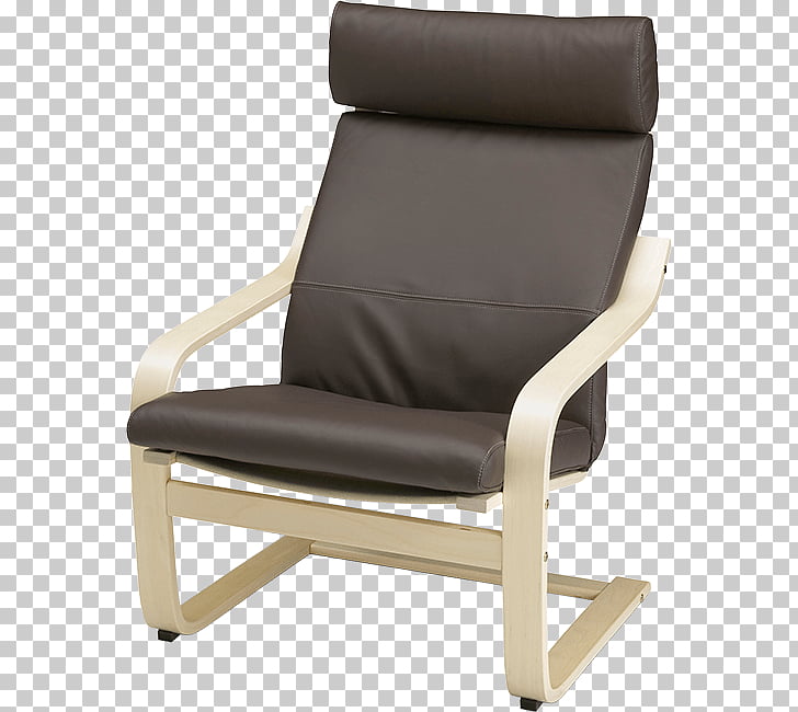 Ikea Poang Armchair Beige Wooden Black Leather Padded Cantilever
