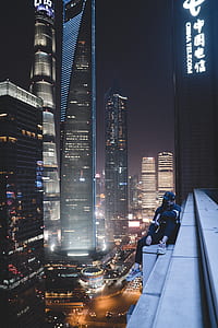 thinking, rooftop, light, night thumbnail