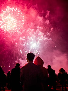 people watching firework display at nighttime thumbnail