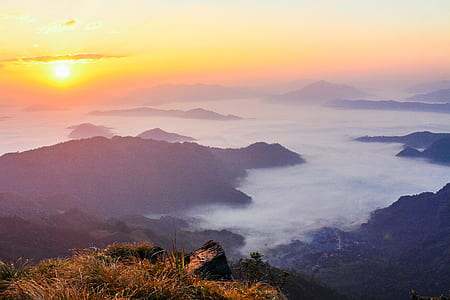 Sun Rise With Mountain and Green Grass thumbnail