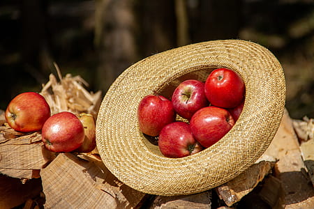 bunch of apples in brown sun hat thumbnail