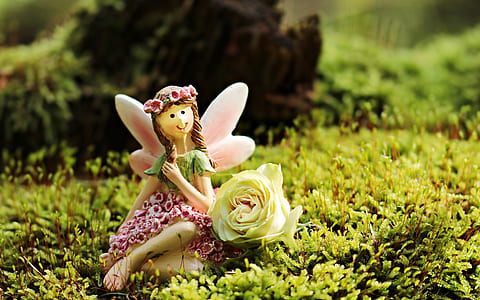 fairy figurine near white petal flower thumbnail