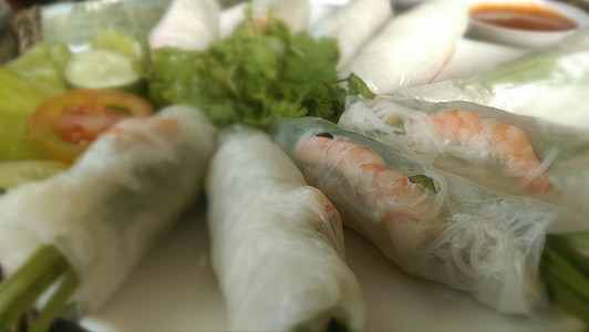 wrapped shrimp and salvageable on white plate thumbnail