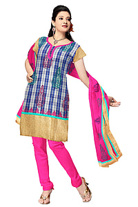 women's pink, blue, and green short-sleeved traditional Indian dress thumbnail
