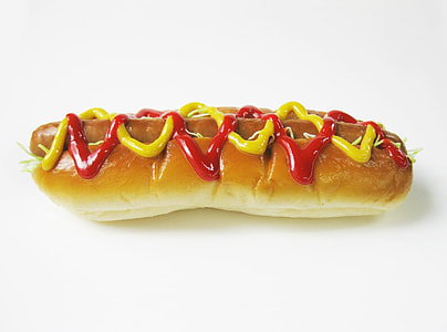 hotdog sandwich with ketchup and mustard thumbnail