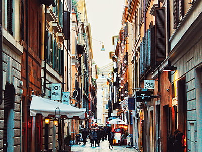 people walking on street between buildings at daytime thumbnail