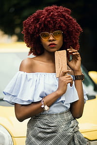 Woman Wearing Gray Off-shoulder Shirt and Sunglasses thumbnail