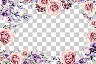 Flower frame , Colorful floral border, pink and purple floral frame PNG clipart