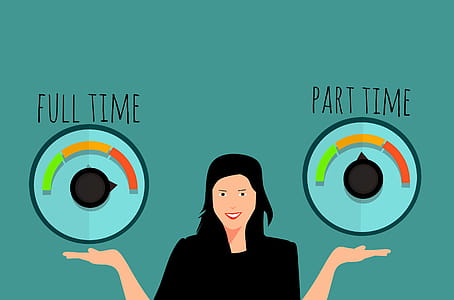 Illustration of person weighing full time and part time employment. thumbnail