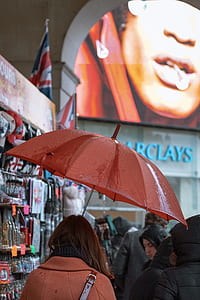 woman holding umbrella inside Barclays building thumbnail