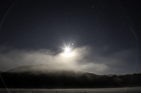 Moon, stars, landscape and ring of light at Governor Dodge State Park, Wisconsin thumbnail