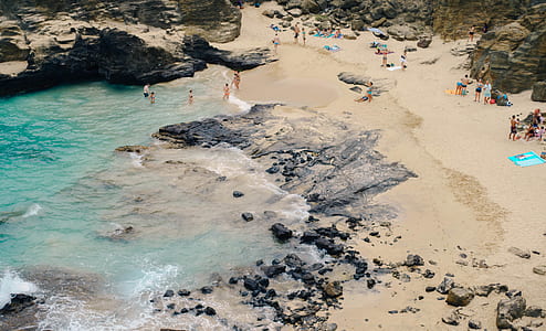 aerial photo of group of people on beach thumbnail