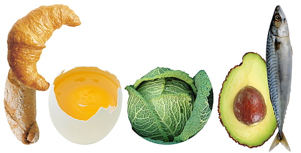 croissant, egg yolk, avocado, cabbage, and sardine thumbnail