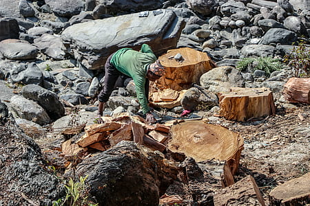 man chopping woods during daytime thumbnail