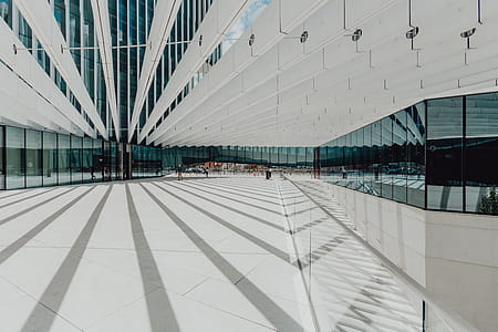 Modern white building, EDP Headquarters of architect Aires Mateus, Lisbon, Portugal thumbnail