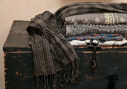 assorted-colored scarves on black wooden chest box thumbnail