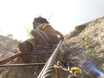 person climbing gray ladder thumbnail