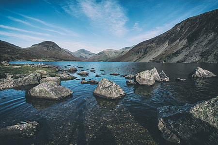 Landscape shot taken with foreground rocks at Wast Water, Lake District, England thumbnail