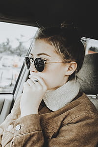woman wearing brown corduroy jacket thumbnail