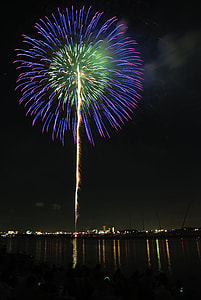 purple, green, and yellow fireworks during nighttime thumbnail