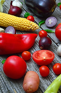 Assorted-color Ingredients on Grey Wooden Table thumbnail
